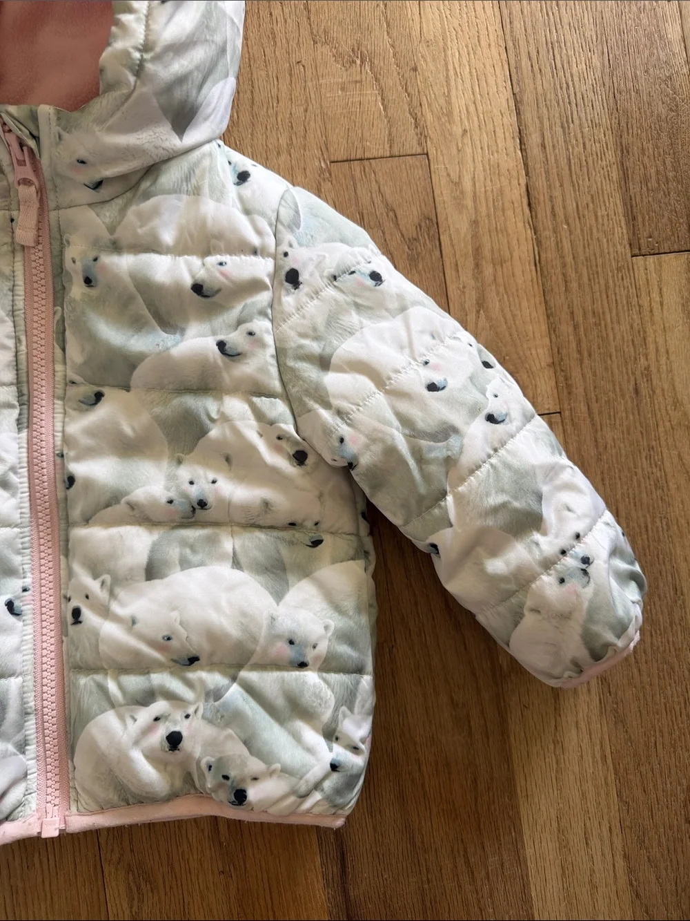 Carters Girls‎ Toddler Quilted Hooded Puffy Jacket Polar Bear Print Pink Lining
